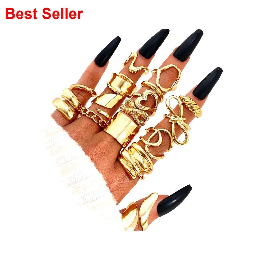 14k Gold Plated Chunky Dome Stackable Open Rings Set for Women